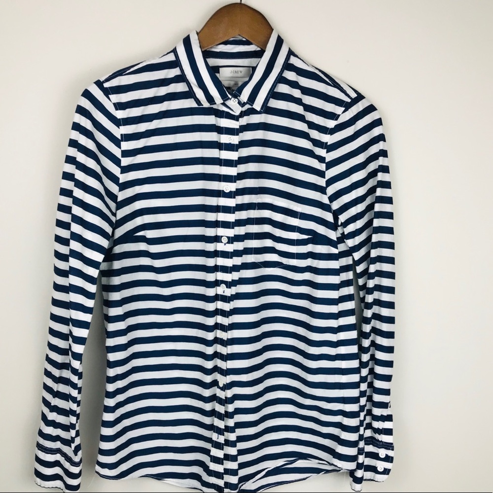 J. Crew Navy and White Striped Button-Down Shirt